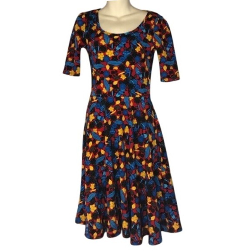 LuLaRoe Fit and Flare Dress Floral Print Short Sleeve Casual Dress S
